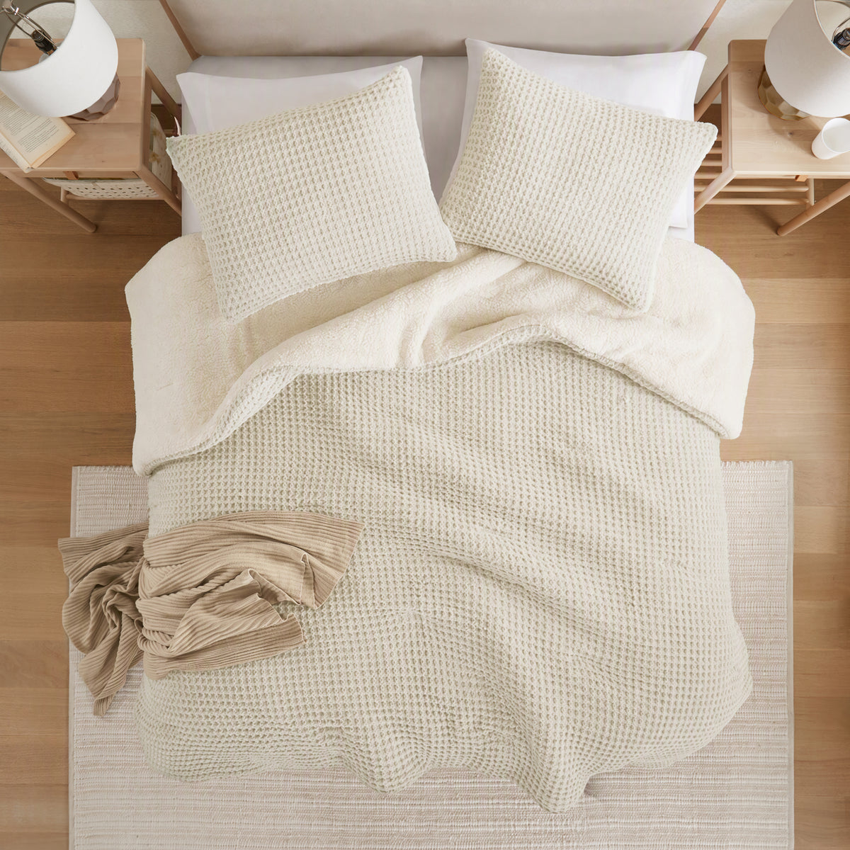 Riordan Waffle Knit Chenille Comforter Set - Ivory