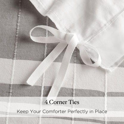 Morgan 5 Piece Cotton Jaquard Duvet Set - White/Grey