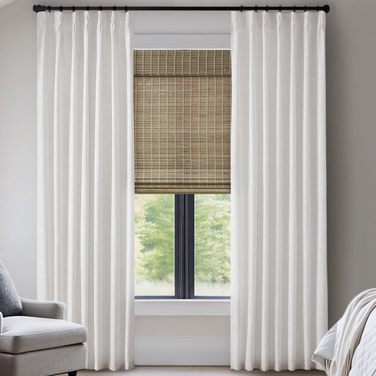 Emery 300gsm poly linen with 7 pinch pleat per pc - White