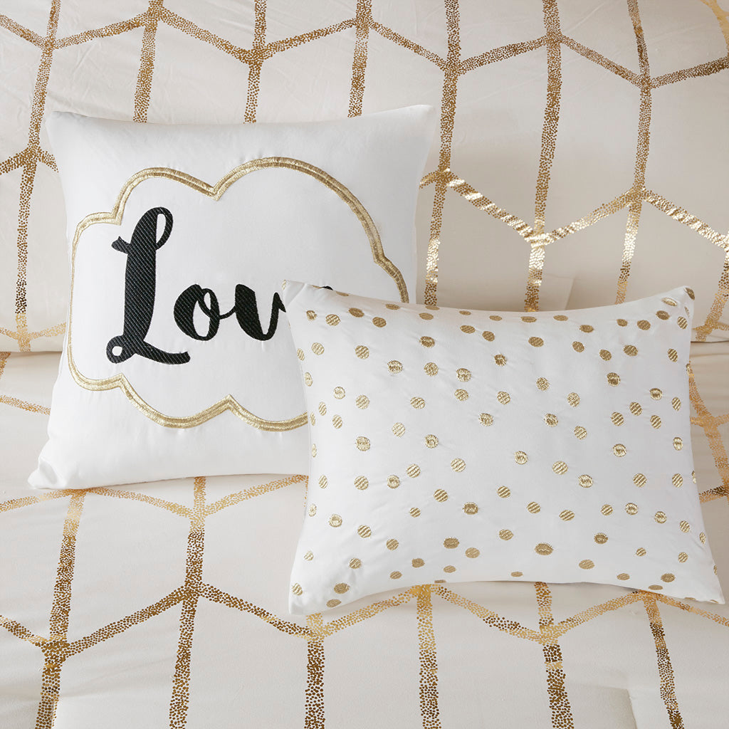 Raina Metallic Printed Comforter Set - Ivory/Gold