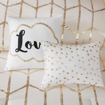 Raina Metallic Printed Comforter Set - Ivory/Gold