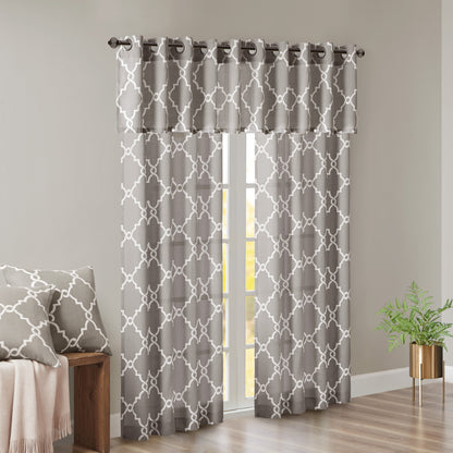 Saratoga Fretwork Print Grommet Top Window Curtain Panel - Grey/White