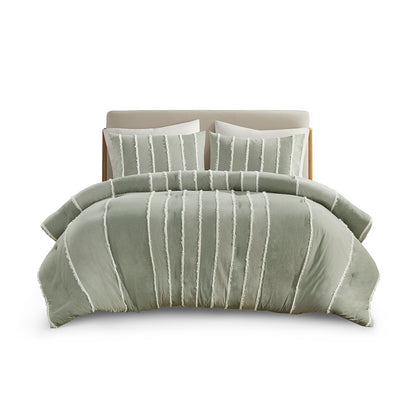 Shay 3 Piece Striped Cotton Comforter Set - Sage