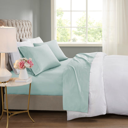 600 Thread Count Cooling Cotton Blend 4 PC Sheet Set - Seafoam