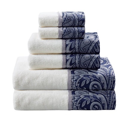 Aubrey 6 Piece Jacquard Towel Set - Navy