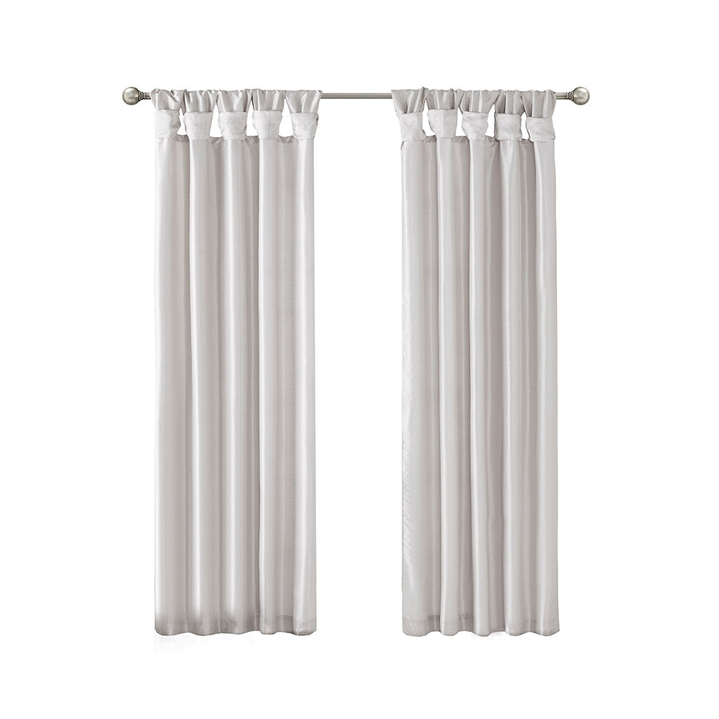 Emilia 100% Polyester Solid Faux Silk Lined Twist Tab Window Curtain - Silver