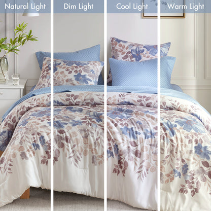 Luna Floral Comforter Set with Bed Sheets - Blue