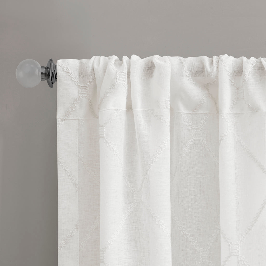 Irina Diamond Sheer Window Curtain Panel - White