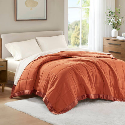 Windom Lightweight Down Alternative Blanket with Satin Trim - Orange