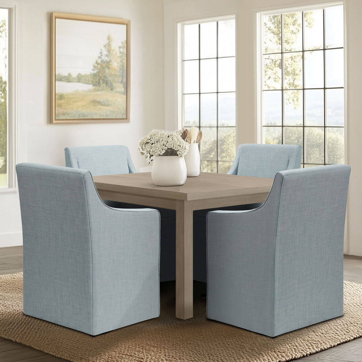 Charlotte Upholstered Dining Arm Chair with Hidden Casters - Blue