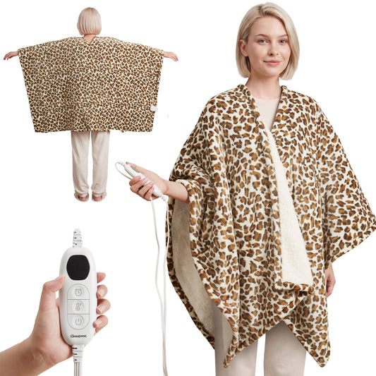 Shawn Heated Sherpa Snuggle Wrap Throw - Leopard
