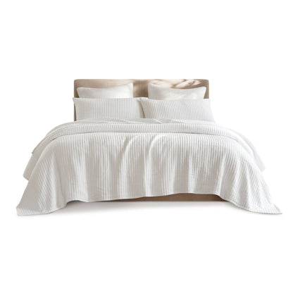Hayden  3-Piece Cotton Blend Textured Knit Quilt Set - Off White