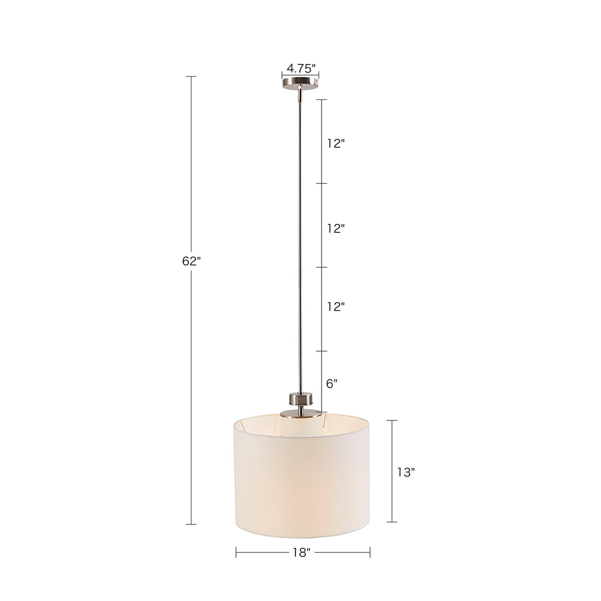 Pacific Metal Pendant with Drum Shade - Plated Nickel