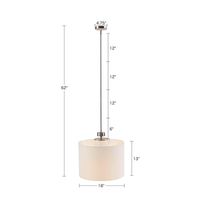 Pacific Metal Pendant with Drum Shade - Plated Nickel
