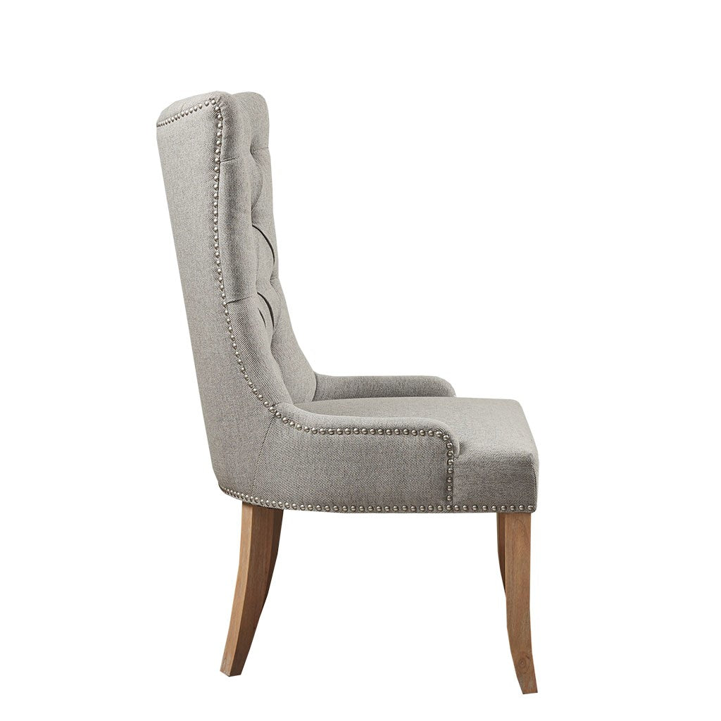 Lucas Light Grey Button Tufted Captain Accent Chair