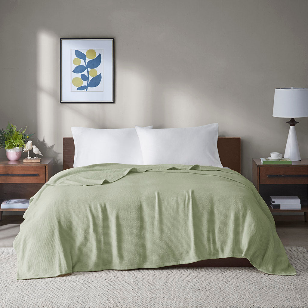 Freshspun Basketweave Cotton Blanket - Green