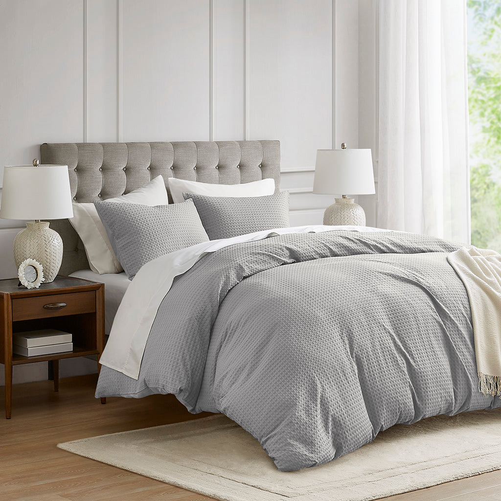 Mina Weave Textured Duvet Cover Set - Light Grey