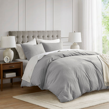 Mina Weave Textured Duvet Cover Set - Light Grey