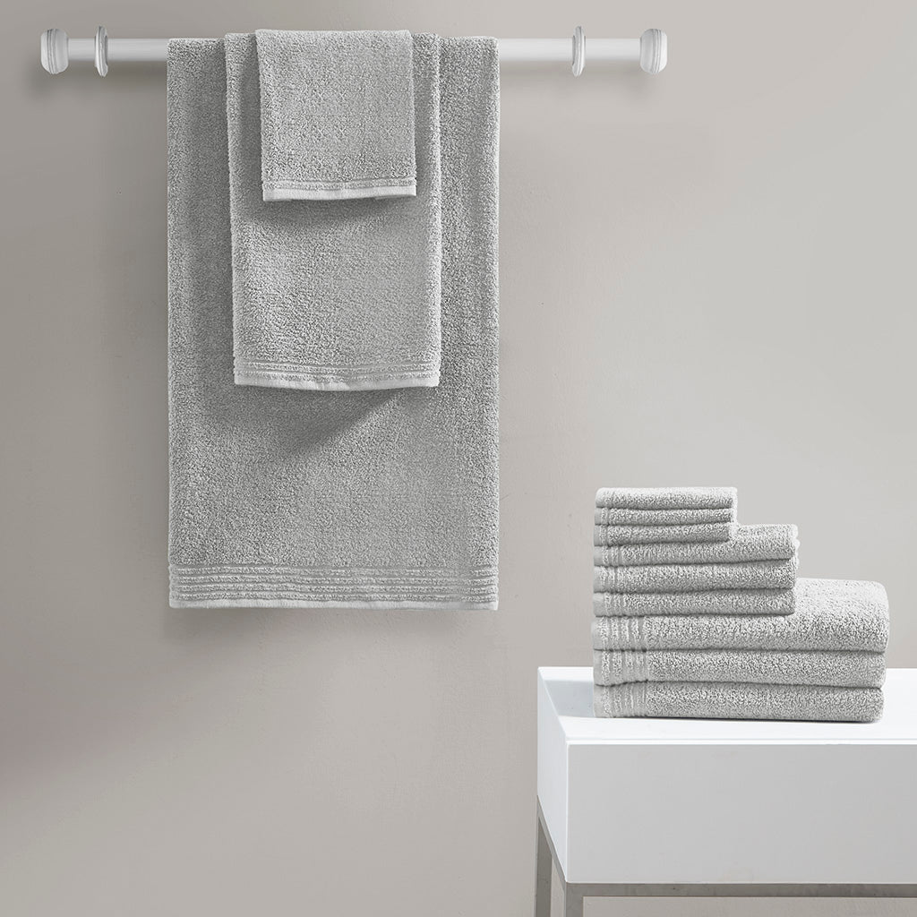 Big Bundle 100% Cotton Quick Dry 12 Piece Bath Towel Set - Silver