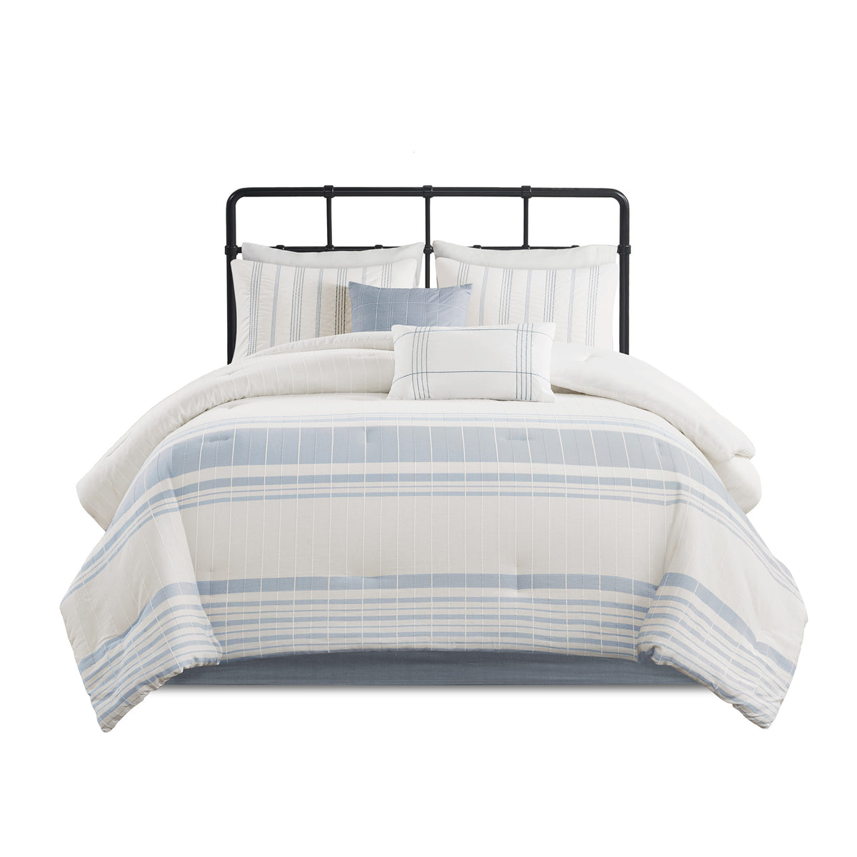 Morgan 6 Piece Cotton Jacquard Oversized Comforter Set - White/Blue