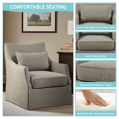London Upholstered Skirted Swivel Armchair with Lumbar Pillow - Tan Multi