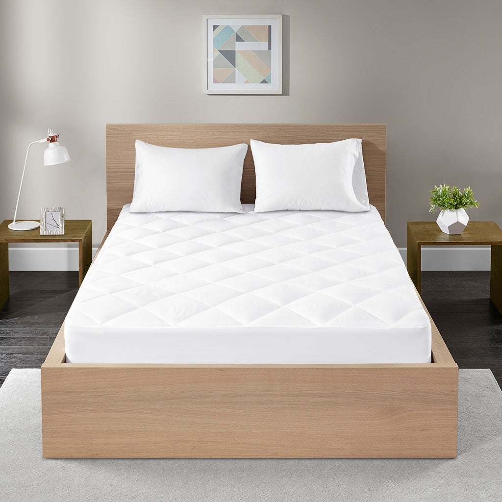 Quiet Nights 300 Thread Count Cotton Sateen Waterproof Mattress Pad - White