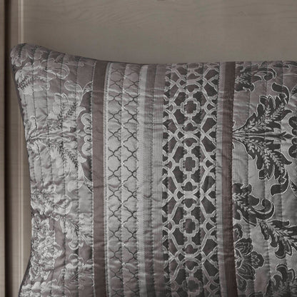 Bellagio 6 Piece Jacquard Quilt Set with Throw Pillows - Grey
