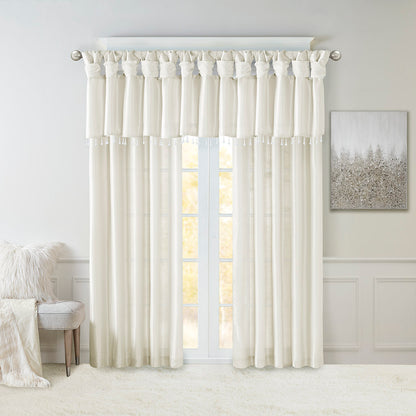 Emilia Lightweight Faux Silk Valance With Beads - White