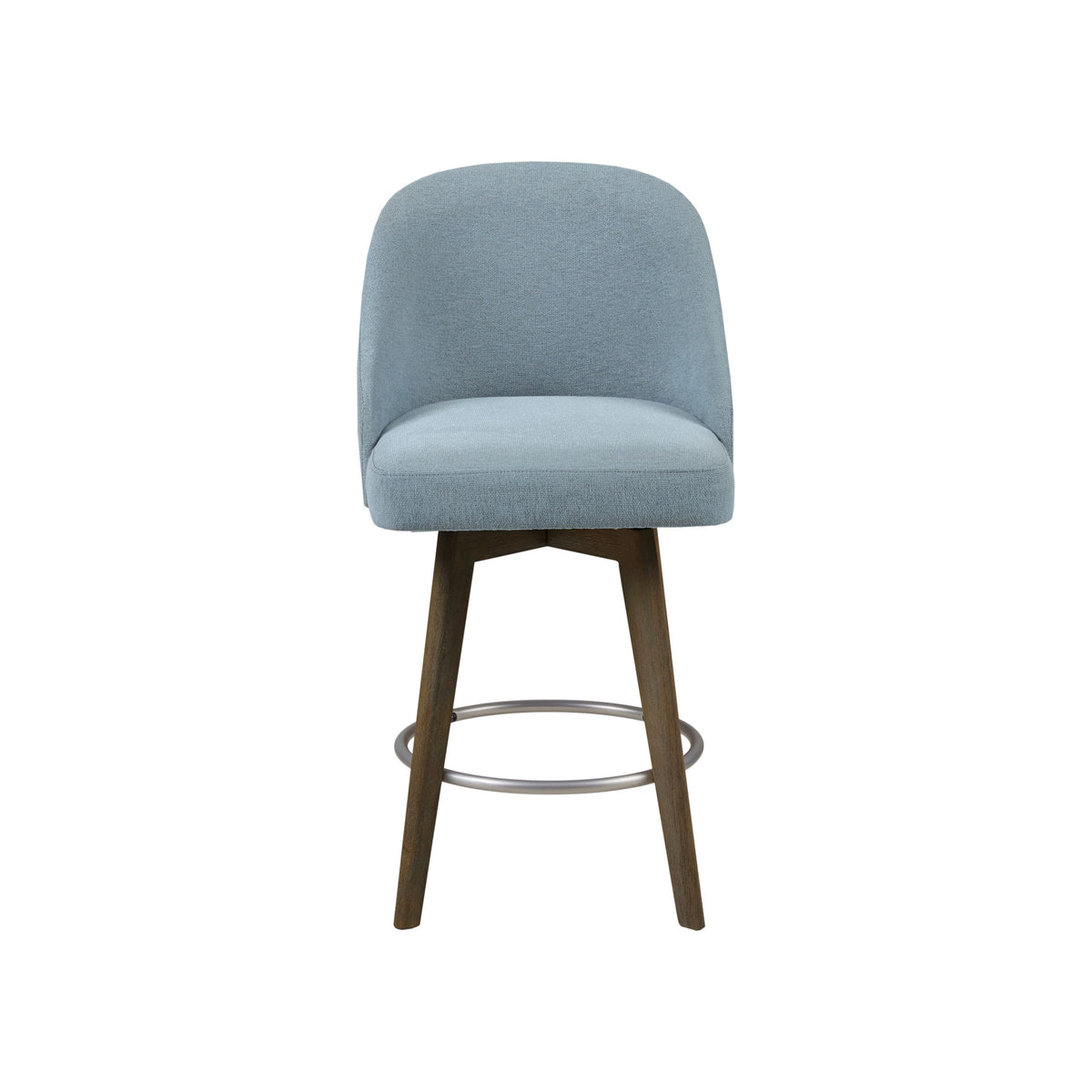 Pearce Swivel Upholstered Counter Stool with Solid Wood Legs & Metal Footrest - Blue