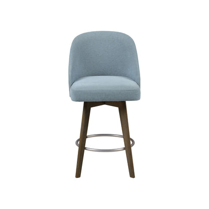 Pearce Swivel Upholstered Counter Stool with Solid Wood Legs & Metal Footrest - Blue