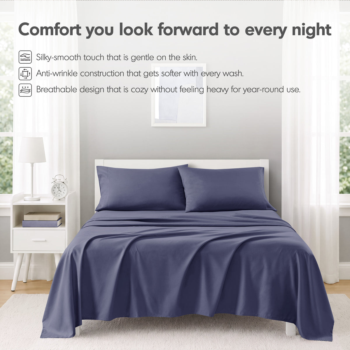 Microfiber All Season Soft Touch Sheet Set - Navy Blue