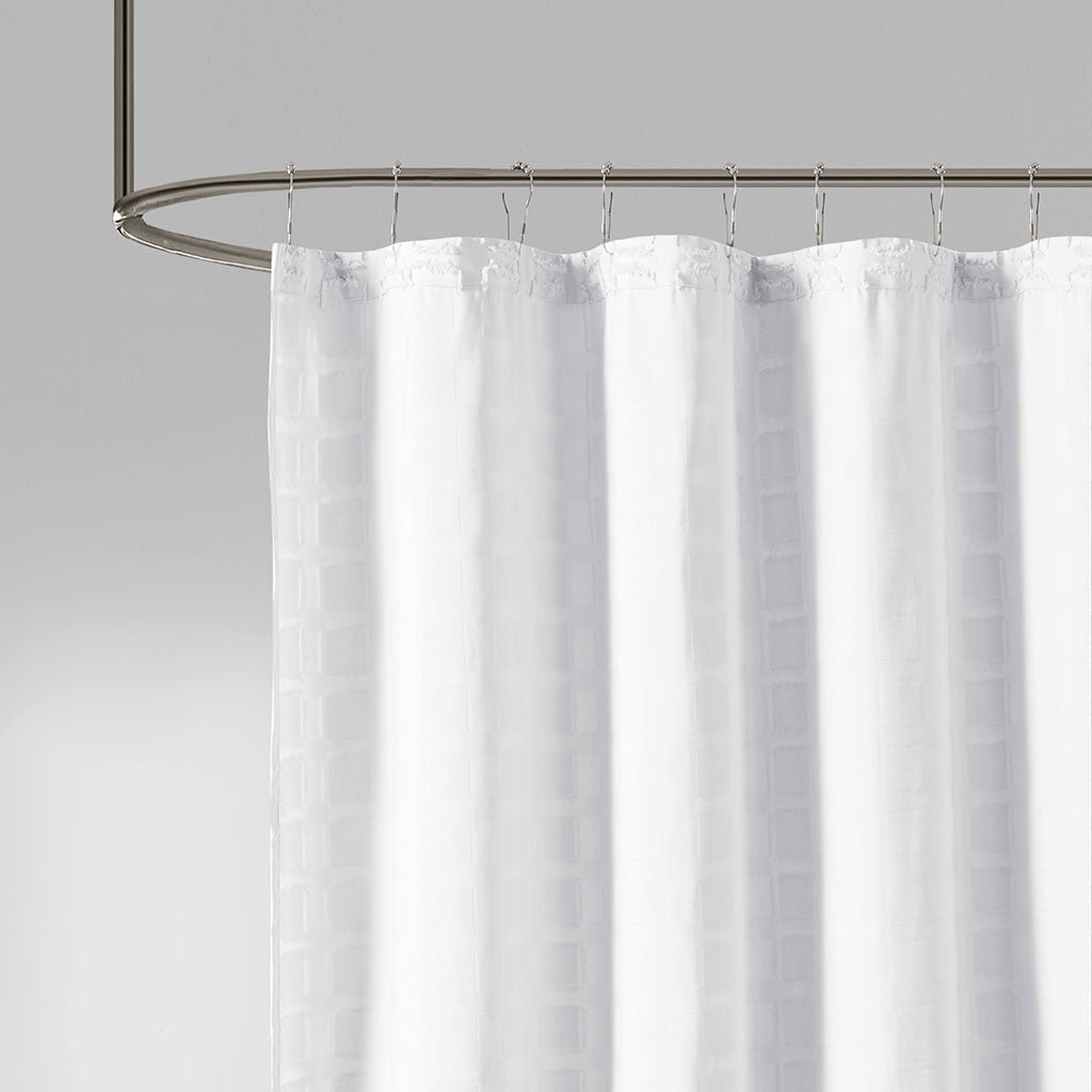Metro Woven Clipped Solid Shower Curtain - White