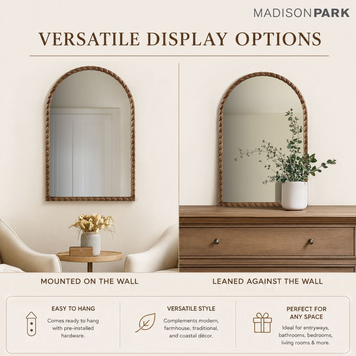 Montra Arched Braided Wood Wall Mirror - Natural