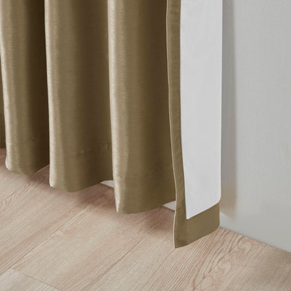 Emilia 100% Polyester Solid Faux Silk Lined Twist Tab Total Blackout Window Curtain - Bronze