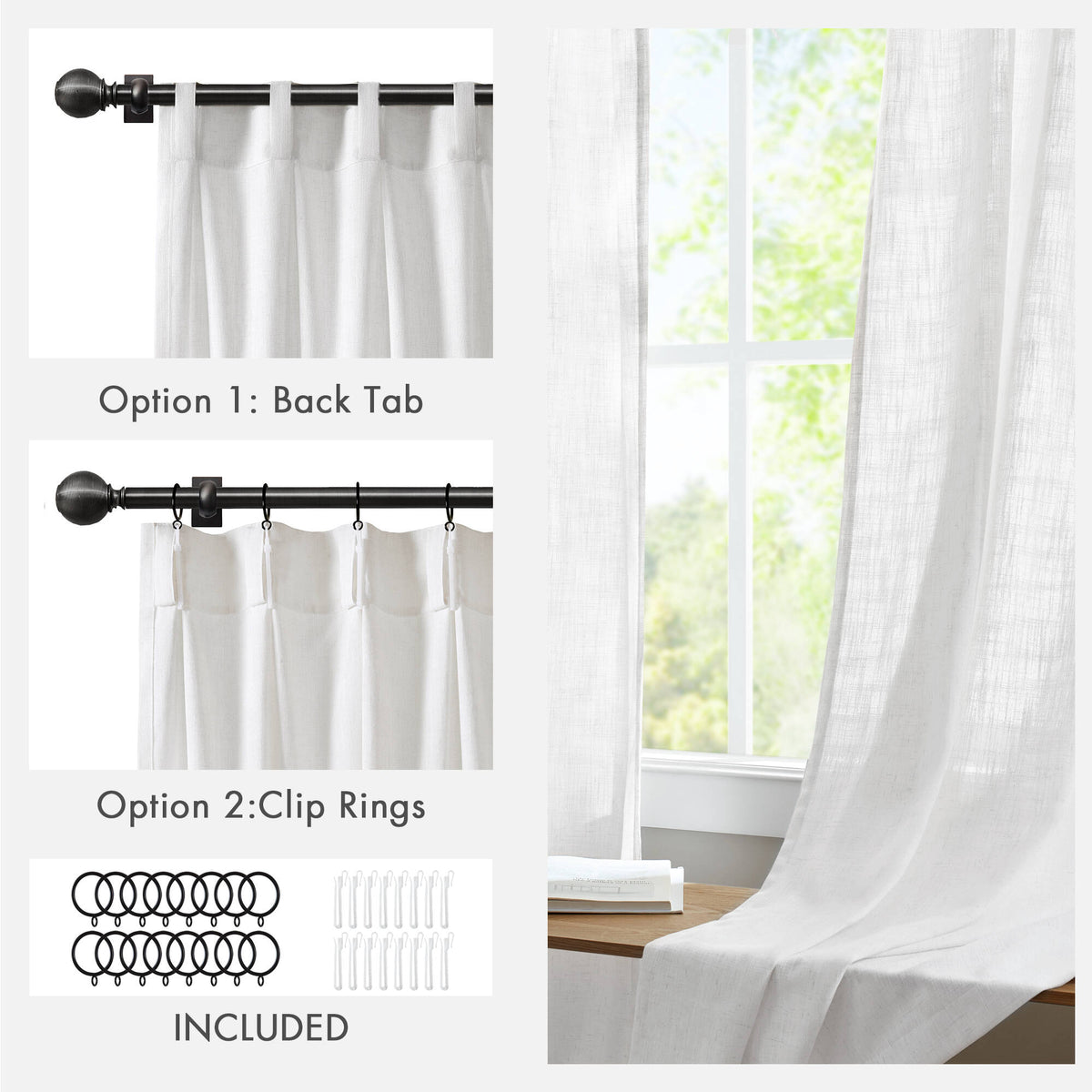 Emery 300gsm poly linen with 7 pinch pleat per pc - White