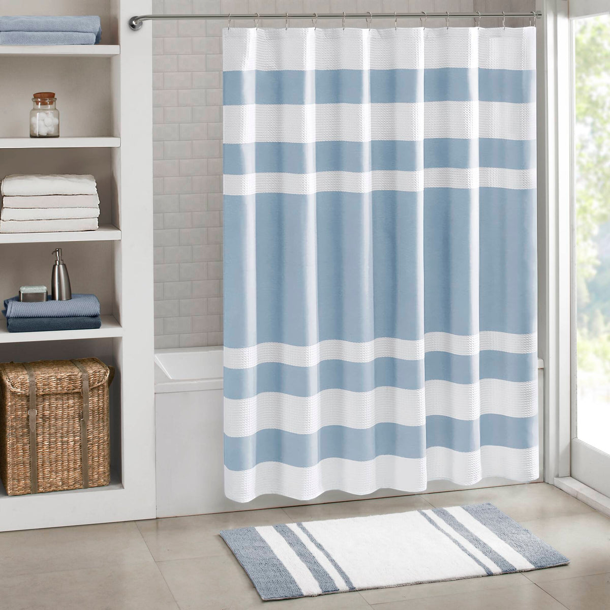 Spa Waffle Shower Curtain with 3M Treatment - Blue