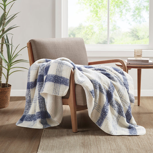 Bloomington Faux Mohair to Sherpa Throw - Blue
