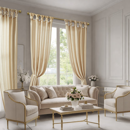 Emilia 100% Polyester Solid Faux Silk Lined Twist Tab Window Curtain - Champagne