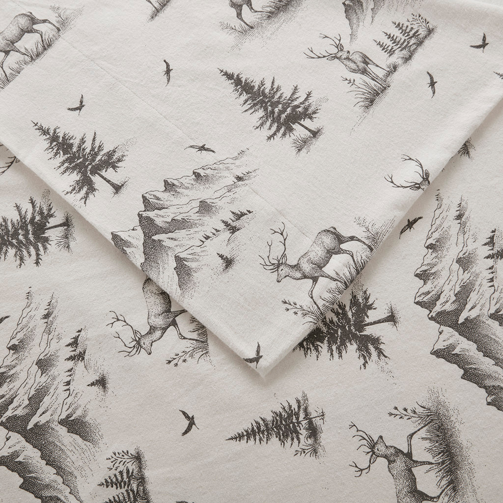 Cotton Flannel Sheet Set - Gray Deer Toile