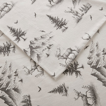 Cotton Flannel Sheet Set - Gray Deer Toile