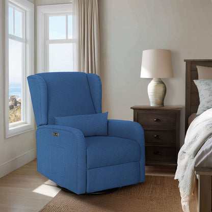 Candace Power Recliner 3-in-1 with Swivel, Glider, Charging Station - Blue