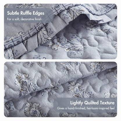 Linwood Ruffle Printed Quilt Set - Blue