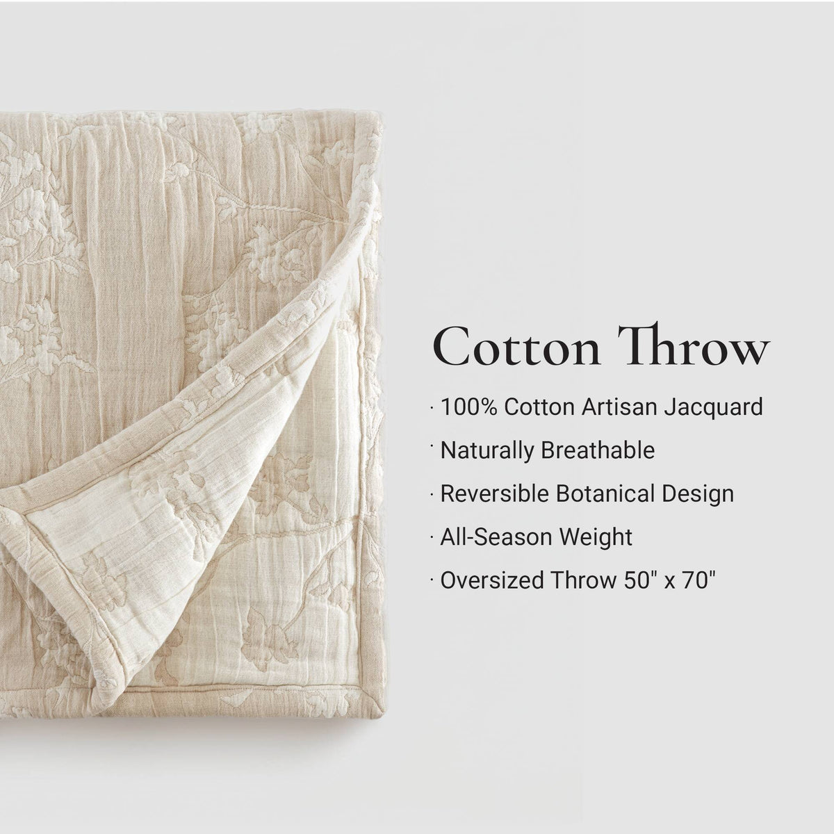 Catalina Botanical Cotton Jacquard Throw - Linen