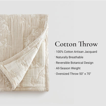 Catalina Botanical Cotton Jacquard Throw - Linen