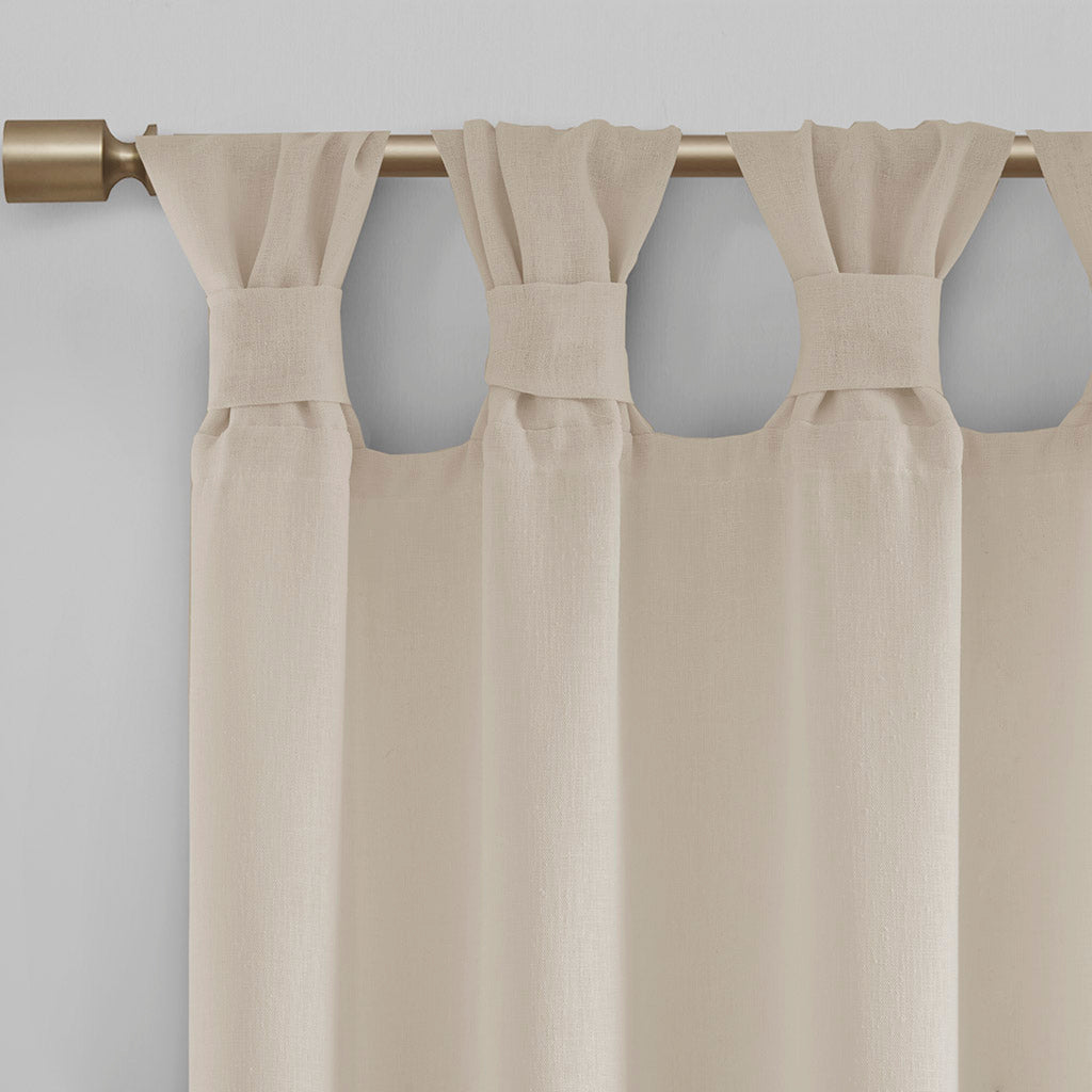 Rosette Floral Embellished Cuff Tab Top Solid Curtain Panel - Linen
