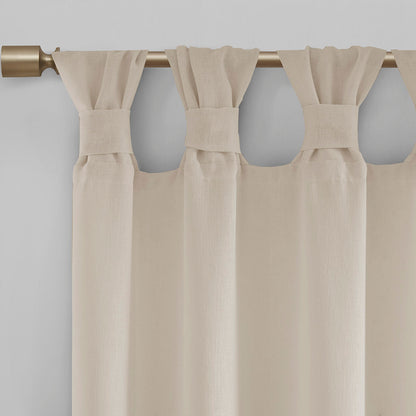 Rosette Floral Embellished Cuff Tab Top Solid Curtain Panel - Linen
