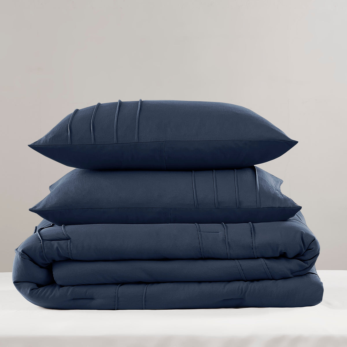 Walker Soft Washed Pleated Comforter Set - Navy
