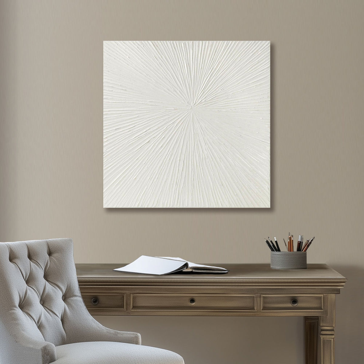 Sunburst Hand Painted Dimensional Resin Wall Art - White