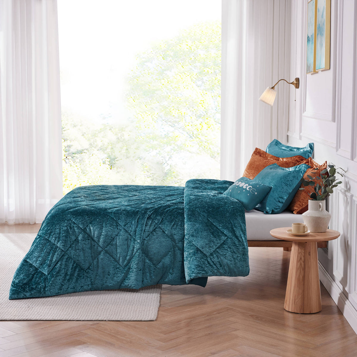 Felicia Velvet Comforter Set with Throw Pillow - Teal