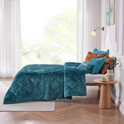 Felicia Velvet Comforter Set with Throw Pillow - Teal